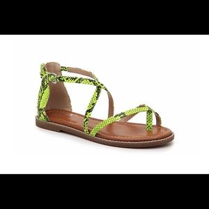Mix No 6 Lime Green/Black Snake Print Zip Sandals